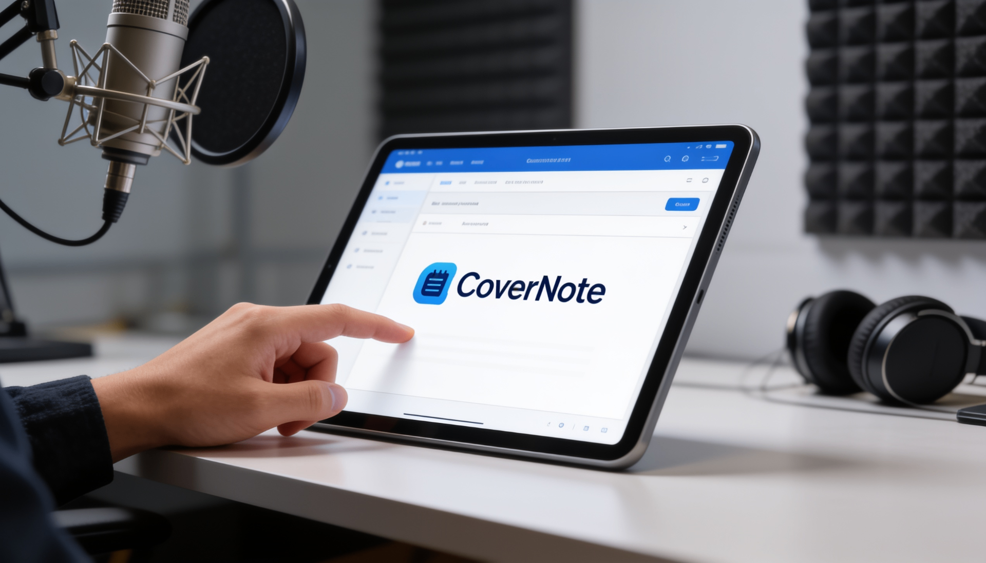 Grabación de podcast con CoverNote en tablet
